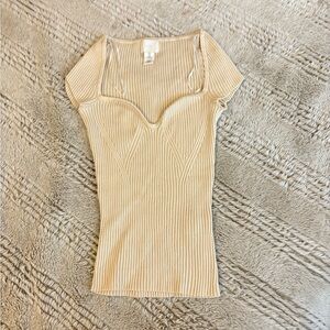 Elegant Cream Ribbed Women's Top